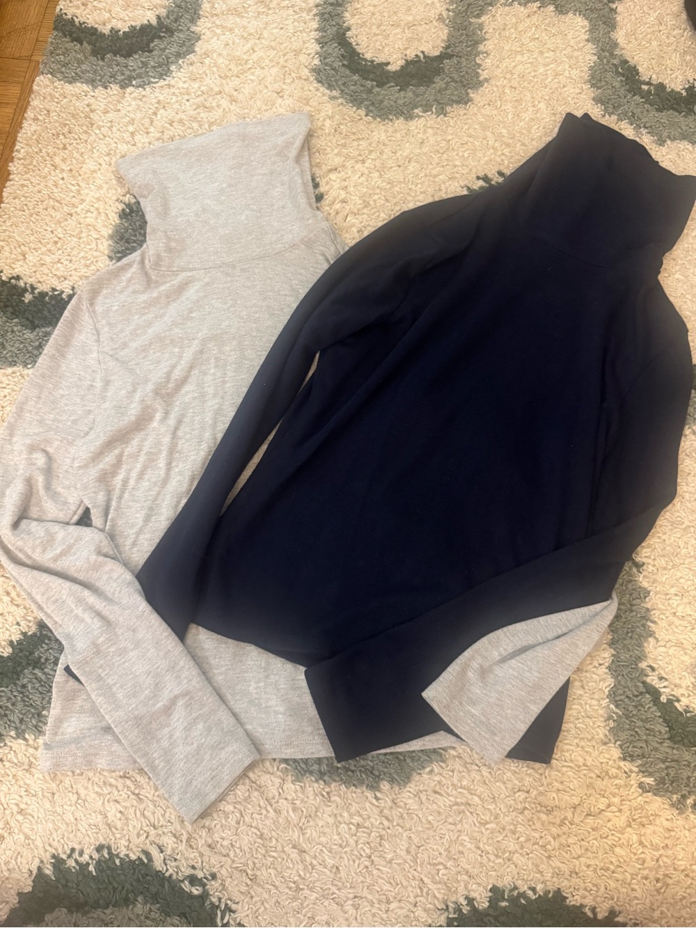 Banana Republic Women's Softluxe Turtleneck Sweaters - Blue & Light Gray